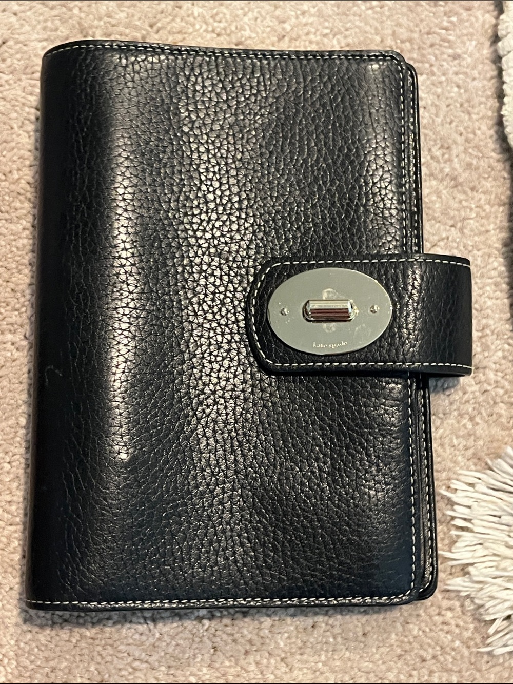 kate spade Black Pebbled Leather Organizer with Silver Turn-Lock